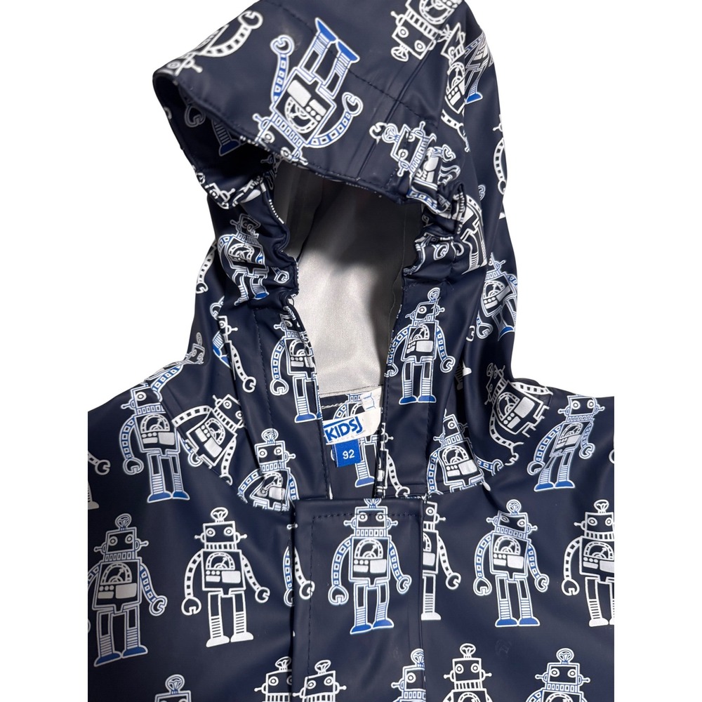 Kids Navy Robot Print Raincoat Hooded Waterproof Jacket Size 92 - Picture 2 of 16